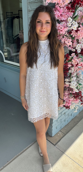 white sequin dress black bow Irina White Sequin Mini Dress with Black Bow S