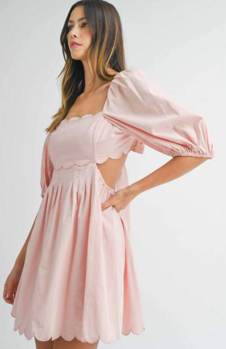 mable pink dress MABLE Shoulder Tie Floral Print Midi Dress in Pink L